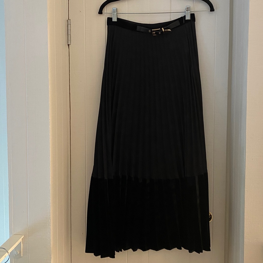 Sandro Black Pleated Skirt with Gold Accents
Velvet on the bottom 
Size 1. - Picture 3 of 7
